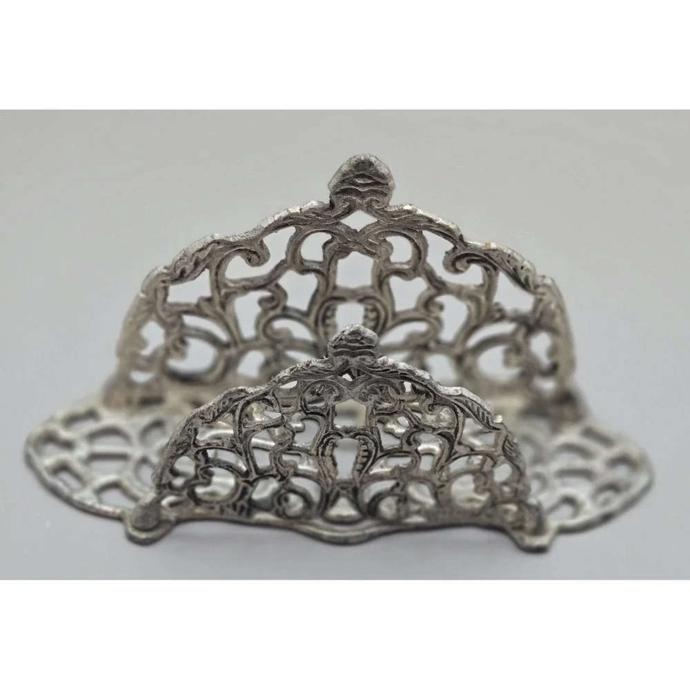 Vintage Metal Letter Holder Art Nouveau Natural Patina  Ornate Scroll‎ Work